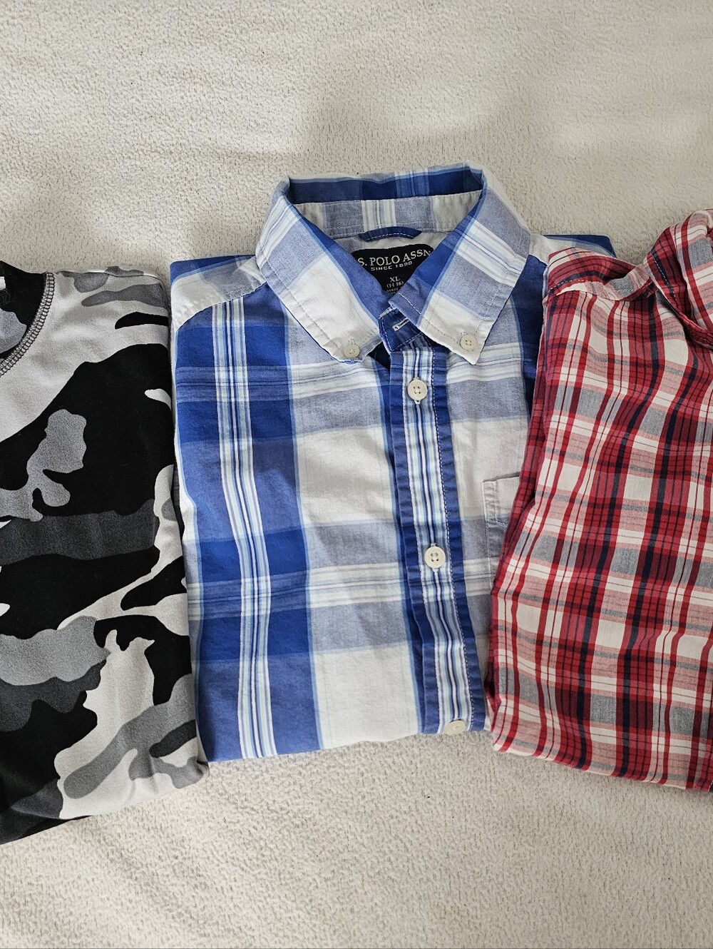 Lot Of 3 Boys Shirts Xl 14/16 2 Polo Red Blue 1 Athletic Works Camo Ls Euc Nice